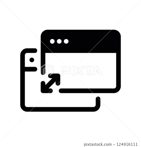 Solid black browser window icon with expand symbol indicating fullscreen mode Solid black browser window icon with expand symbol indicating fullscreen mode 124916111