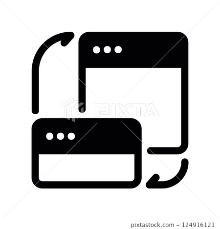 Solid black icon showing two browser windows linked by curved transfer arrows Solid black icon showing two browser windows linked by curved transfer arrows 124916121
