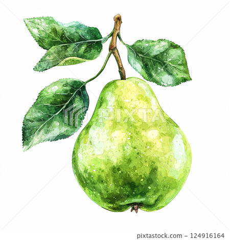 Green pear with a leaf on top 124916164