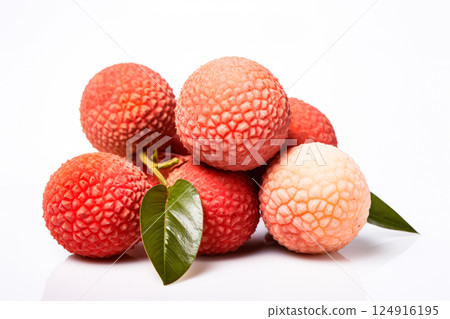 Bunch of red lychee with green leaves Bunch of red lychee with green leaves 124916195