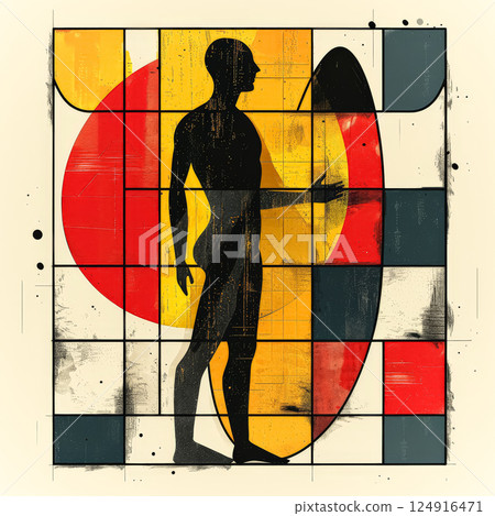 Man is standing in front of a red circle 124916471