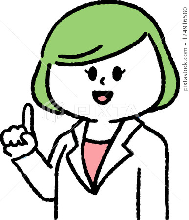 一位穿白大褂的女士指著 一位穿白大褂的女士指著 124916580