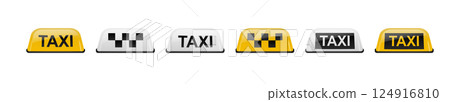 Taxi car roof sign set. Realistic illustration isolated on white. Vector Taxi car roof sign set. Realistic illustration isolated on white. Vector 124916810