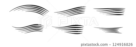 Flowing wind motion line. Air logo wave. Air movement and gust symbol pack. Vector Flowing wind motion line. Air logo wave. Air movement and gust symbol pack. Vector 124916826