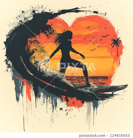 Woman is surfing on a wave in the ocean 124916933