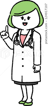 一位女醫生指著（全身） 124917107