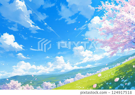 藍天水彩風景插畫 - 生成式人工智慧 124917518