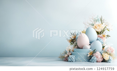 easter composition with quail eggs 124917759