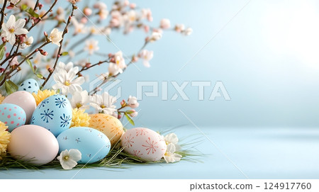 easter composition with eggs and nest 124917760