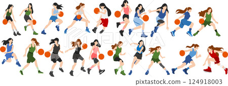 Illustration set of women playing basketball 124918003