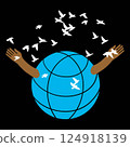 The globe opens the arms of the flock birds. 124918139