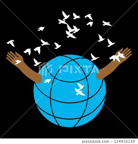 The globe opens the arms of the flock birds. 124918139