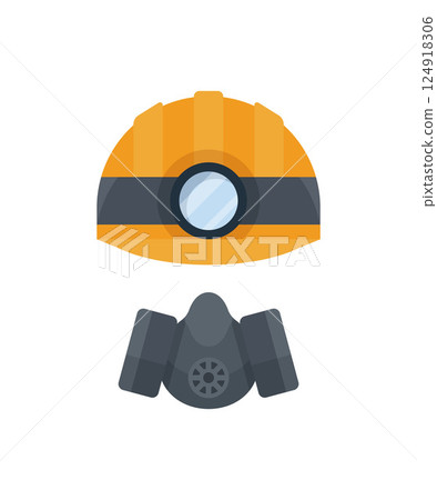 Miners helmet with lamp and mask vector illustration Miners helmet with lamp and mask vector illustration 124918306