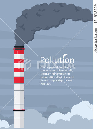 Pollution, smoking factory pipe against sky with clouds stock illustration Pollution, smoking factory pipe against sky with clouds stock illustration 124918309
