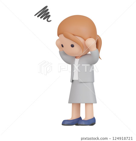 3DCG | A businesswoman who is worried and has a headache 124918721