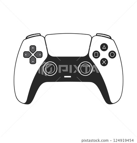 Outline video game console gamepad icon. Game controls, black and white vector illustration Outline video game console gamepad icon. Game controls, black and white vector illustration 124919454