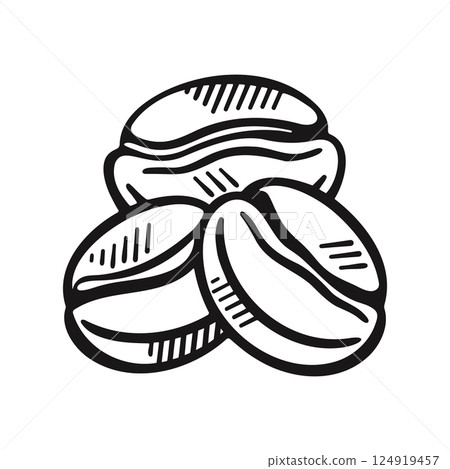 Outline coffee beans icon. Isolated doodle vector illustration on white background. Simple design element for menu, logo, cafe, banner, packaging 124919457