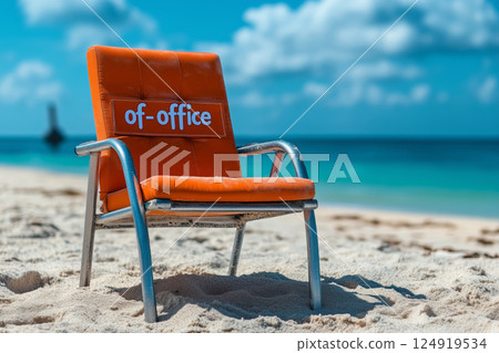 Relax and unwind in the sun with a vibrant business chair on the beach Relax and unwind in the sun with a vibrant business chair on the beach 124919534