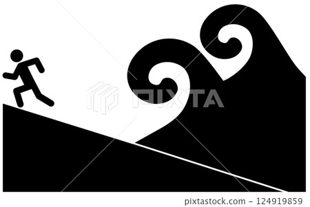 Silhouette of a person fleeing from a tsunami 124919859