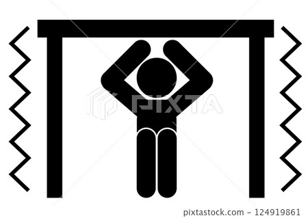 A person taking shelter under a desk after an earthquake (silhouette) 124919861