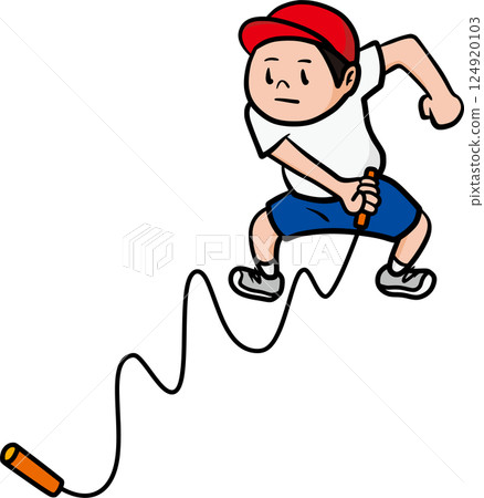 一個男孩在玩跳繩 一個男孩在玩跳繩 124920103