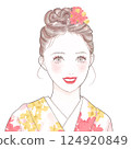 一位身穿和服的微笑女性的插圖 124920849