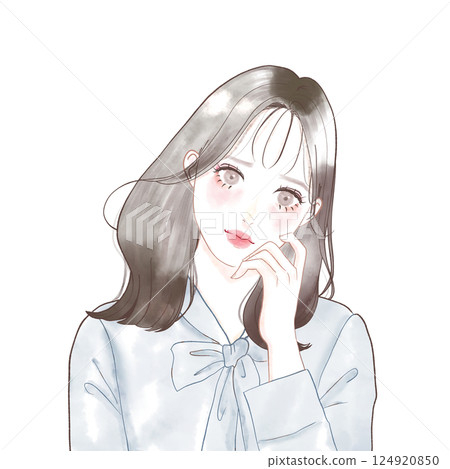 一個擔心的年輕女子的插圖 124920850