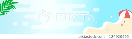 Banner Design with Parasol and Summer Sea Background 124920993