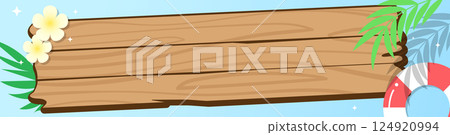 Summer Background Illustration with Wooden Signboard 124920994