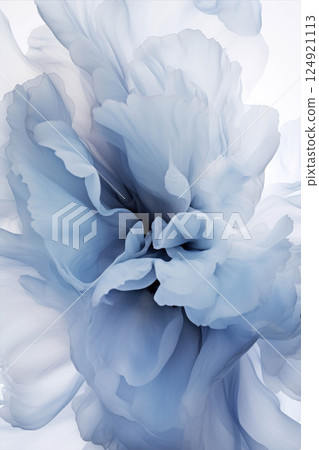 Gentle blue background with peony petals. Beautiful flower close up. 124921113