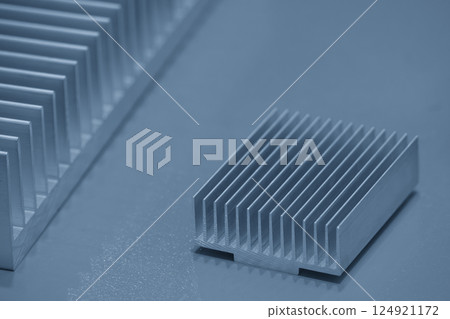 The square shape aluminum heat sink profile in the light blue scene. The square shape aluminum heat sink profile in the light blue scene. 124921172