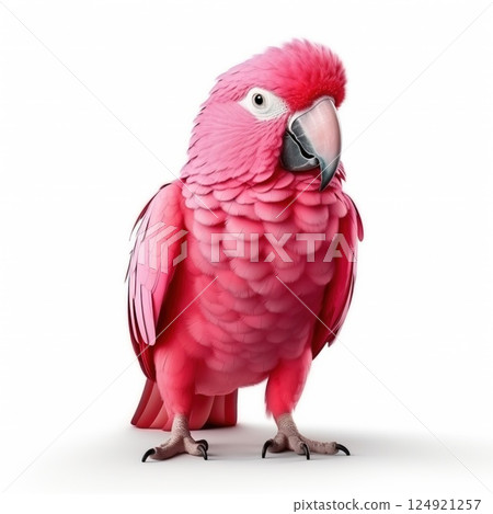 A closeup view of a majestic pink parrot showcasing its striking and beautiful features isolated on white background 124921257