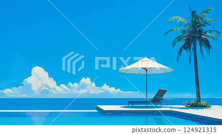 Refreshing blue sky and sea background illustration_004 124921315