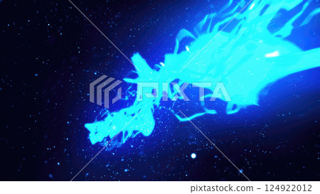 Intense blue electric lightning energy beam in dark space, symbolizing powerful energy, futuristic technology, and movement background 124922012