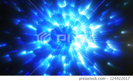 Intense blue energy blast with glowing particle effect and abstract futuristic digital explosion concept background Intense blue energy blast with glowing particle effect and abstract futuristic digital explosion concept background 124922017