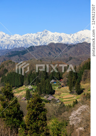 [Nagano Prefecture] Beautiful village Ogawa Village in spring (vertical photo) 124922307