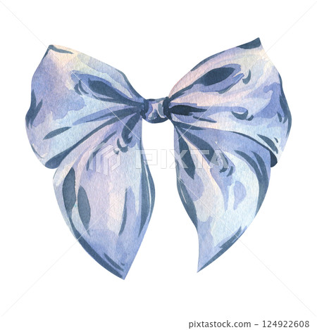The bow is big, cute, wide and textured in blue and lilac shades. Watercolor illustration, hand-drawn on the theme of Bows of coquettes. A separate element isolated from the background The bow is big, cute, wide and textured in blue and lilac shades. Watercolor illustration, hand-drawn on the theme of Bows of coquettes. A separate element isolated from the background 124922608