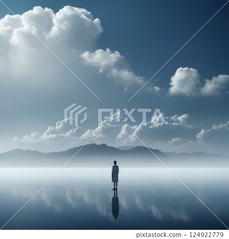 man standing on water. men in nature man standing on water. men in nature 124922779