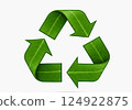 Recycling graphic symbol with green leaf fill 124922875