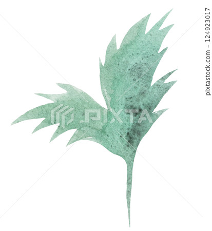 Watercolor light green leaf isolated illustration, pastel spring wedding stationery element 124923017