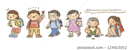 Elementary school student carrying a school bag 124923052