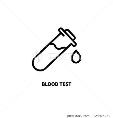 Blood Test Line Icon. Sample for Laboratory Research Linear Pictogram. Medical Exam of Blood Outline Icon. Editable Stroke. Isolated Vector Illustration. 124923260