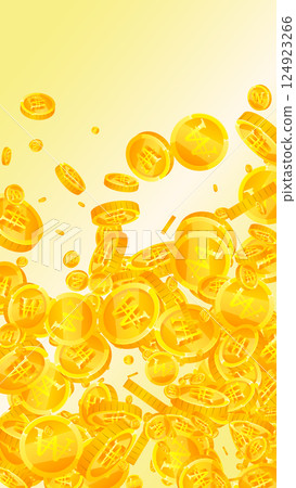 Korean won coins falling. Scattered gold WON coins. Korea money. Great business success concept. Vector illustration. 124923266