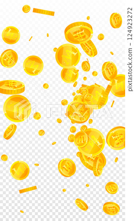 Korean won coins falling. Scattered gold WON coins. Korea money. Great business success concept. Vector illustration. 124923272