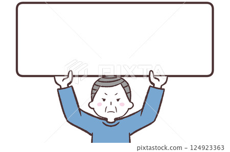 Illustration of a dissatisfied senior man holding up a sign 124923363