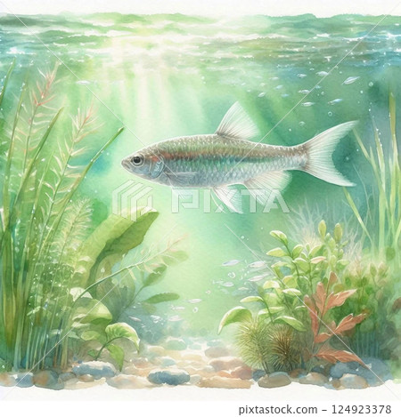 在陽光下游泳的青鱂 124923378