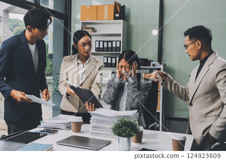 Large group of worried business people having a meeting. 124923609