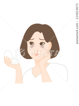 Illustration of a woman suffering from dark circles under her eyes 124923673
