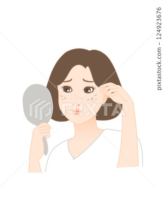 Illustration of a woman suffering from blemishes and freckles 124923676