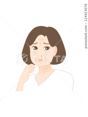 一名患有皺紋和皮膚下垂的女性的插圖 一名患有皺紋和皮膚下垂的女性的插圖 124923678